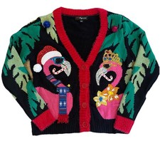 NWT 33 Degrees Ugly Christmas Sweater Womens Small Pink Flamingo Cardigan