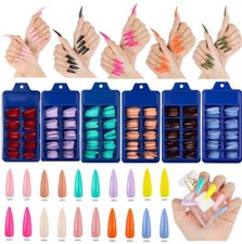 100Pcs False Nail Tips Matte Full Cover Long Stiletto Fake Nails Art Manicure UK