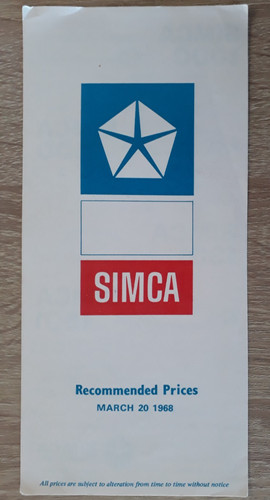 Simca range price list - simca,