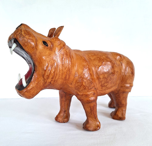 Vintage leather hippo figurine - vintage,
