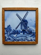 Framed Delft Tile of a classic Dutch windmill  by J.C. van Hunnik - Vintage