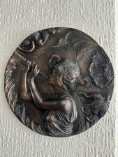 Vintage Art Nouveau Metal Wall Plaque 22 cm Classical Lady Bronze Finish