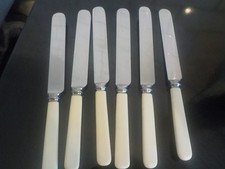 6 Antique Faux Bone Handled Rounded Dinner Table Knives 9” G Wostenholm (A/C8)