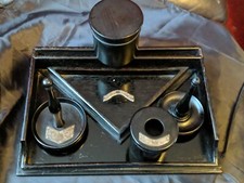 Vintage ART DECO EBONY Wood Dressing Table SET  SILVER BOUND  1918/23 PERFECT