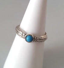 Gorgeous Sparkling Real Turquoise Stone Ring 925 Solid Silver Size M~M1/2 #22673