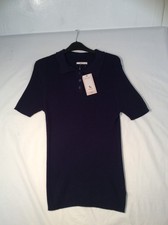 Ladies BNWT navy ribbed buttoned collar short sleeved jumper for TU size 14