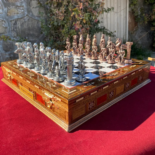 Antique chess set with - set, storage