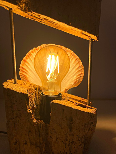 Handmade driftwood table - driftwood, lamp