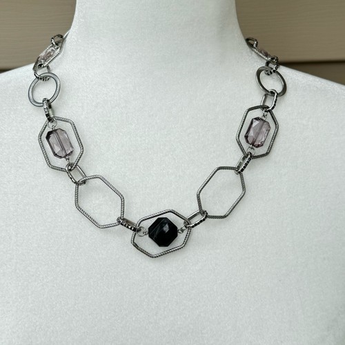 Geometric silver necklace with - necklace,