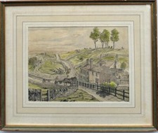 Geoffrey Jenkinson (British, 1925-2005) : Moors Village, watercolour and pencil