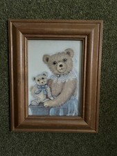 Cute Teddy Bear Quality Pine Framed Print ideal For Nursery Approx 8x10” VGC