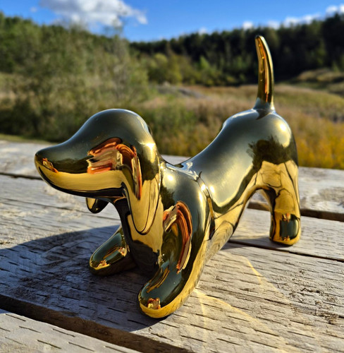 Gold ceramic dachshund - ceramic,