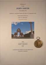 WW 1 Somme Casualty Victory Medal John Smith 2/5 Lancashire Fusiliers (Bury)