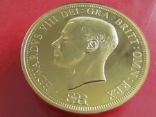 GREAT BRITAIN EDWARD VIII ( 1937 RARE PROOF ) LARGE CROWN 24ct GOLD PLATED COIN