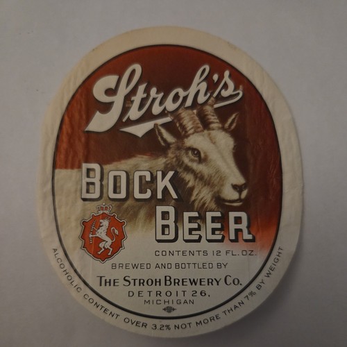 Stroh bock beer label oz - stroh's,