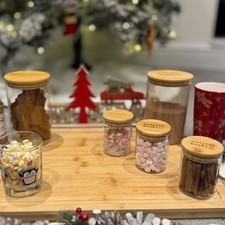 Hot Chocolate Station Set of 5 Glass Jars for Christmas Treats Kitchen Storage