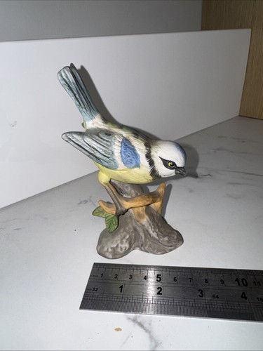 Vintage blue tit bird - blue, ceramic