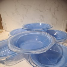 Vintage Phoenix Glass Blue Sprayware x 6 Bowls Breakfast Pudding