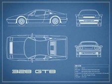 Poster - Ferrari 328 GTB Blueprint, Retro Modern Patent, 3 Sizes