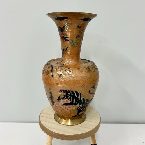 Vtg brass cloisonné - brass, vase