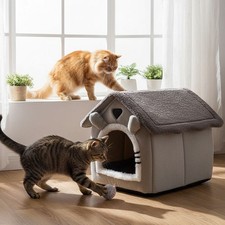 Washable Cat Bed Igloo Dog Bed Small Soft Cosy Nest Cave Plush Cushion House NEW