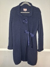 Avoca Anthology Navy Chunky Knit Coatigan Cardigan Bow Tie Waist Size 4 UK 10