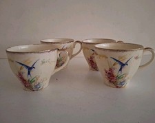 Set Of 4 Vintage J Fryer & Son Over Alfred Meakin Bluebird & Floral Teacups