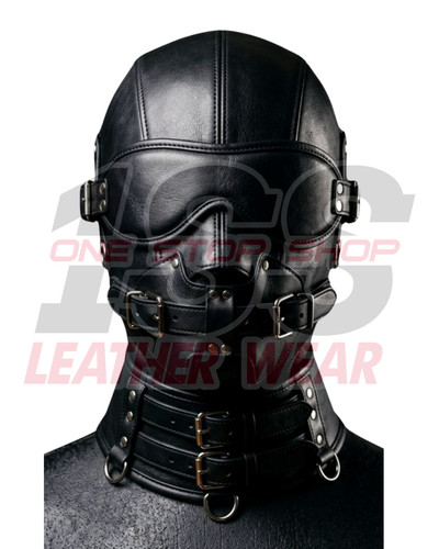 Black leather hood - leather, with