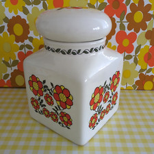 Vintage Taunton Vale Extra Large Lidded Storage Jar Orange Flowers Biscuits 70s