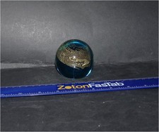 BLUE GLASS BALL PAPERWEIGHT WITH GOLD SWIRL