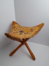 Vintage Wooden Traingle Stool, Handmade Seat With Elephant Design