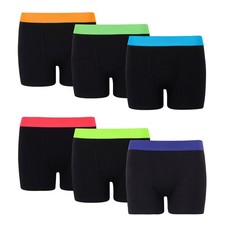 6/12 X Multipack Boys Cotton Boxer Shorts Black Neon Colours Kids Underwear