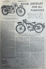 ROYAL ENFIELD MODEL RANGE FOR 1951 ORIGINAL 1950 B/W ARTICLE ( 3 PAGES )