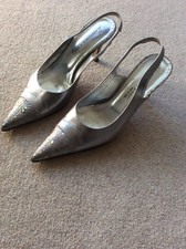 Sabrina Chic Shoes Multi Coloured Silver Shimmer Snake Skin Pointed Sling Back 