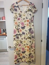 Vintage LAURA ASHLEY Ladies UK 12 DRESS Silk Long Cream FLORAL FLOWERS Lined
