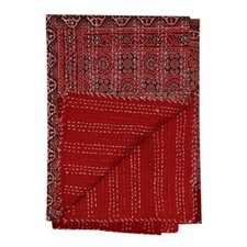 Indian Handmade Hand Block Print Kantha Quilt Bedspread Throw Cotton Gudari