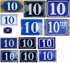 Large old blue French house number 10 door gate plate steel enamel sign - pick