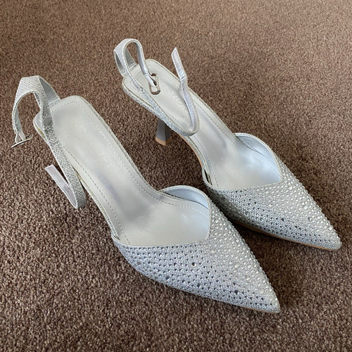 Silver diamante slingback - diamante,