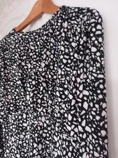 NEW Blue Vanilla Ruched Front Frill Cuff Mudi Dress, Black and White, Size UK 16