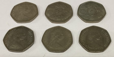 Lot of 6 x 50p Fifty Pence Old Large Style Coin - 4 x 1969 2 x 1973 clasped hand