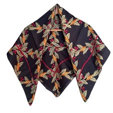 NWT Vtg Oscar De La Renta 35” Sq Silk Scarf Black Red Green Holly Berries Ribbon