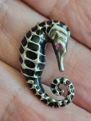 Silver seahorse enamelled - silver,
