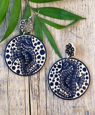 Sea Horse Earrings Large Statement Handmade Dried Gourd Oaxaca Mexican Folk Art