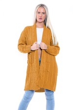Oversized Cape Cardigan Womens Chunky Cable Knitted Ladies Pocket Long Jumper