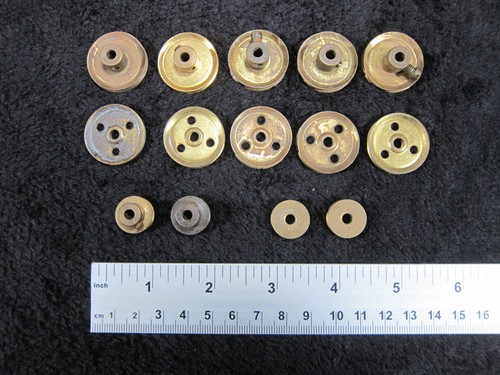 14x meccano brass pulleys - meccano, 5x