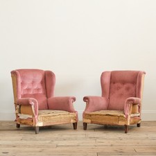 Antique early 20th century pair of wingback armchairs