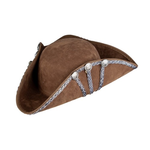 Brown tricorn hat deluxe suede - tricorn,