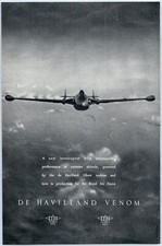 De Havilland Venom Aircraft Vintage Print Ad 1950
