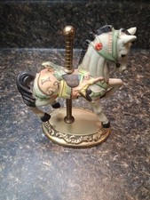 Vintage Carousel Horse Brass Stand Miniature Ceramic Circus Pony Collectible