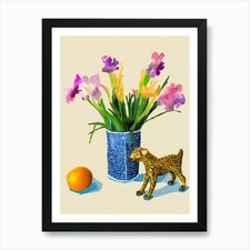 Cheetah And Irises Art Print